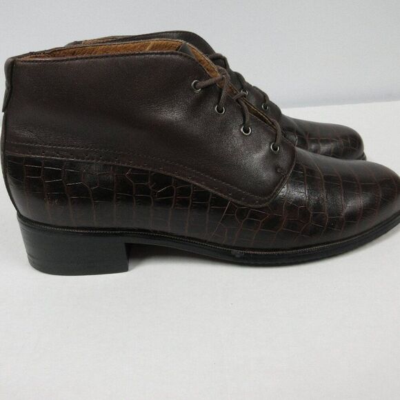 ARIAT Croc Embossed Brown Leather Ankle Boots Sz 8.5 Lace Up Bootie 17425 Shoes - Picture 1 of 16